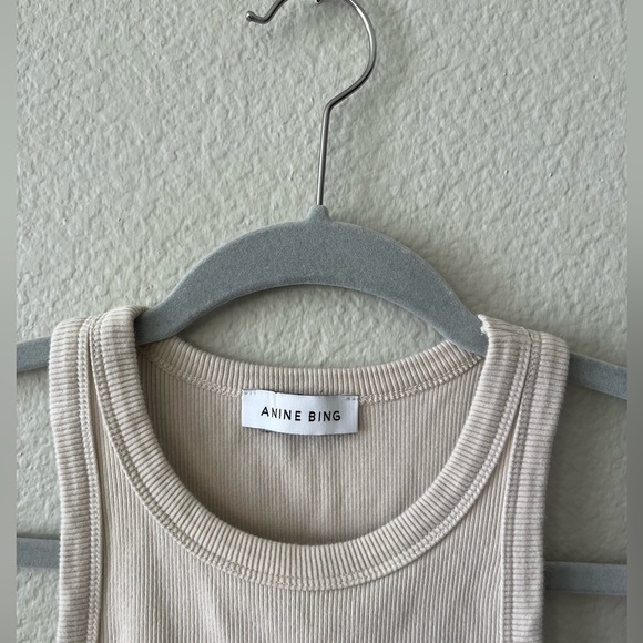 Anine Bing Eva Ribbed High Neck Cotton/Spandex Tank in Stone Women's Size S - Picture 4 of 8